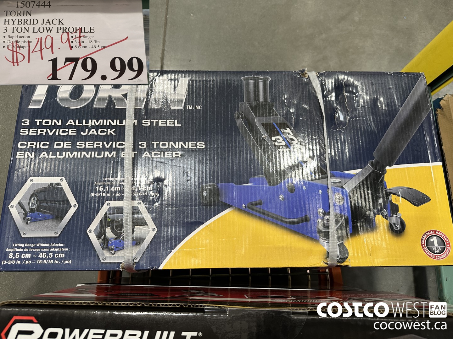 1507444 TORIN 3 TON HYBRID JACK LOW PROFILE $149.97