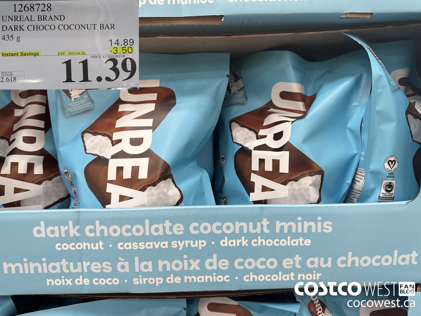 1268728 UNREAL DARK CHOCOLATE COCONUT BAR 435 G ($3.50 INSTANT SAVINGS EXPIRES ON 2023-04-30) $11.39