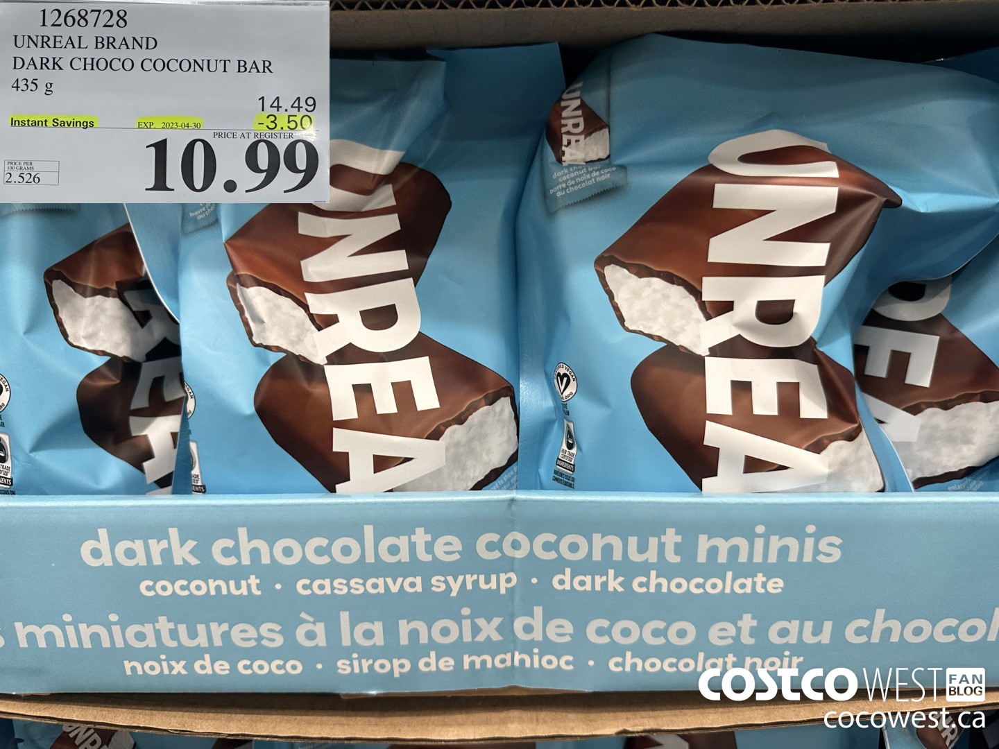 1268728 UNREAL DARK CHOCOLATE COCONUT BAR 435 G ($3.50 INSTANT SAVINGS EXPIRES ON 2023-04-30) $10.99