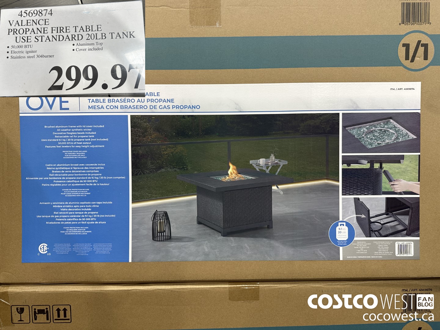 4569874 VALENCE PROPANE FIRE TABLE USE STANDARD 20LB TANK $299.97