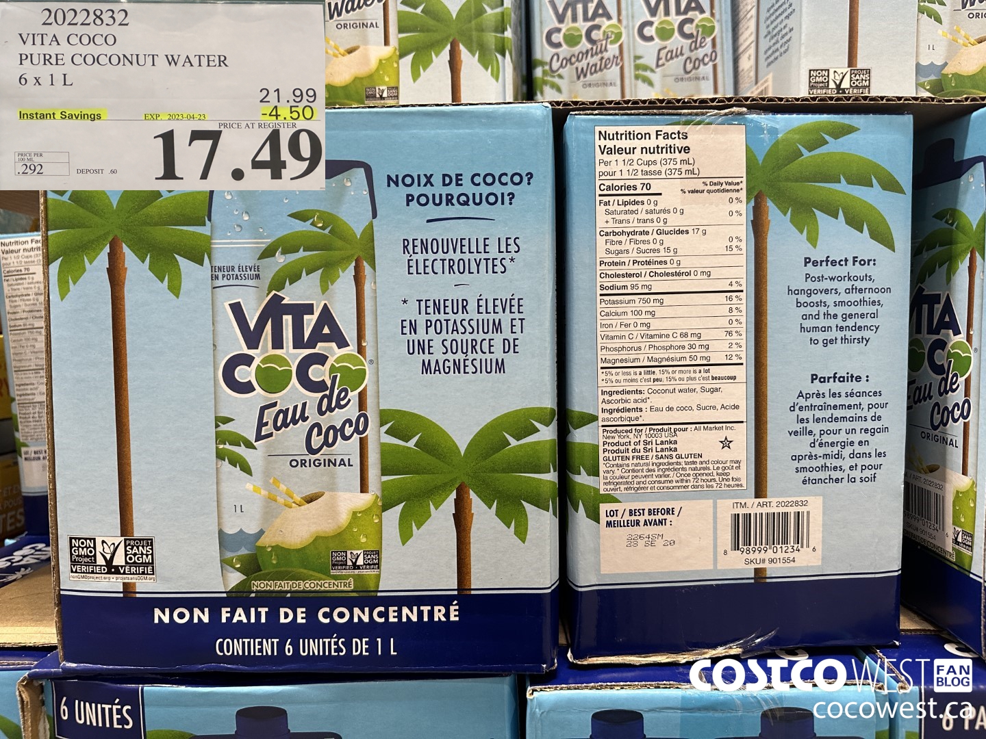 2022832 VITA COCO PURE COCONUT WATER 6 x 1 L ($4.50 INSTANT SAVINGS EXPIRES ON 2023-04-23) $17.49