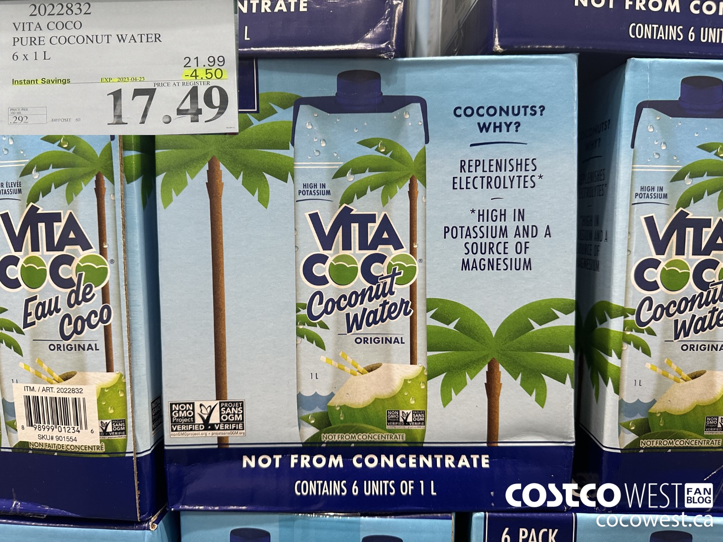 2022832 VITA COCO PURE COCONUT WATER 6 x 1 L ($4.50 INSTANT SAVINGS EXPIRES ON 2023-04-23) $17.49