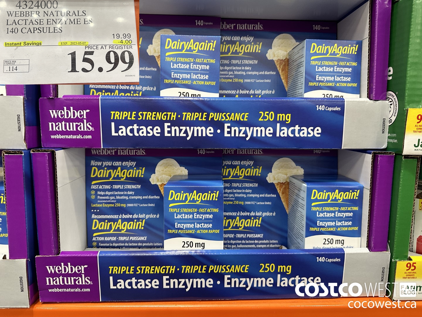 4324000 WEBBER LACTASE ENZYME ES 140 CAPSULES ($4.00 INSTANT SAVINGS EXPIRES ON 2023-05-07) $15.99