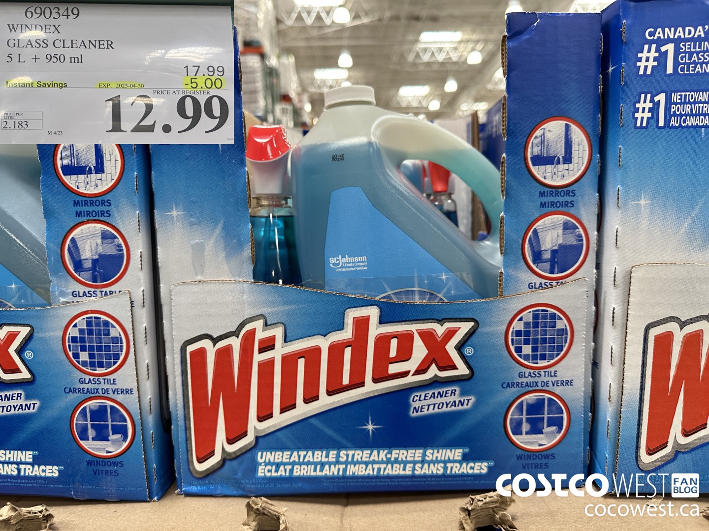 690349 WINDEX GLASS CLEANER 5L + 950ML ($5.00 INSTANT SAVINGS EXPIRES ON 2023-04-30) $12.99
