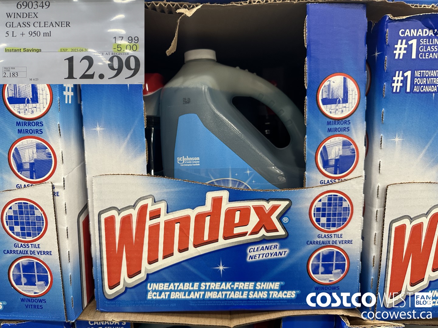 690349 WINDEX GLASS CLEANER 5L + 950ML ($5.00 INSTANT SAVINGS EXPIRES ON 2023-04-30) $12.99