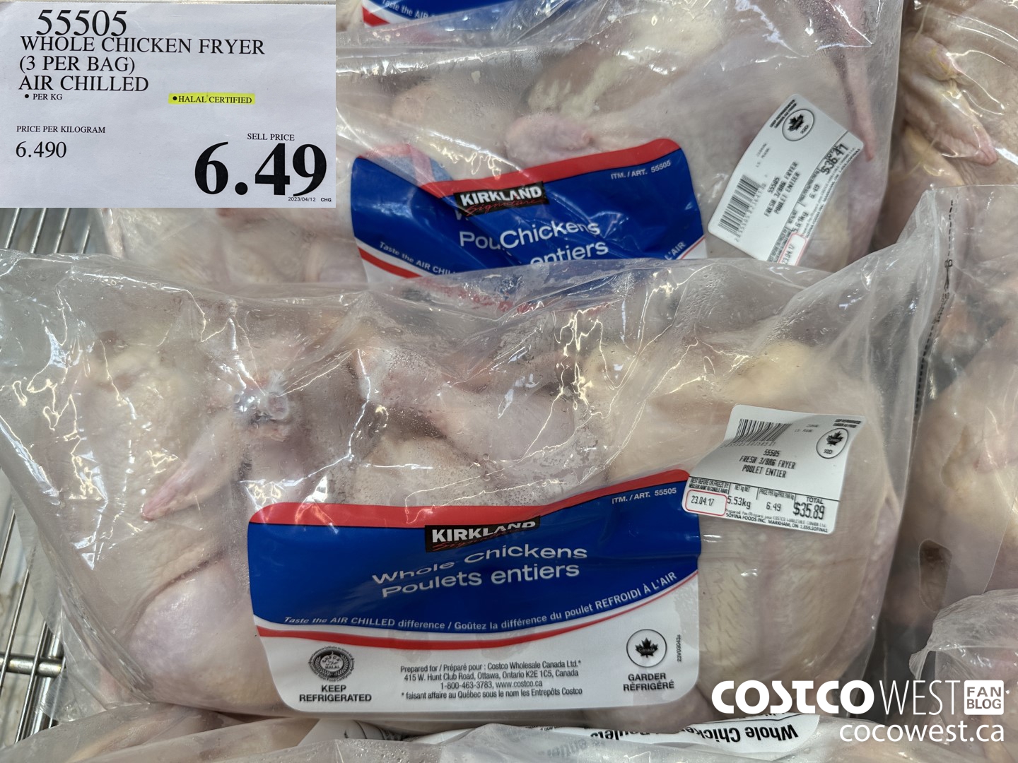 55505 Whole Chicken Fryers (3 PER BAG) AIR CHILLED $6.49