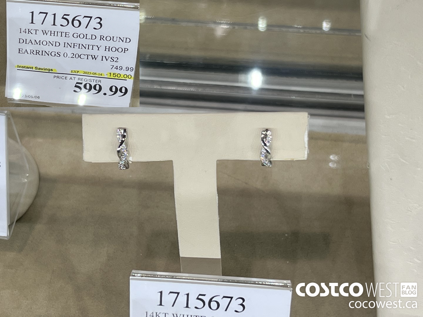 1715673 14KT WHITE GOLD ROUND DIAMOND INFINITY HOOP EARRINGS 0.20CTW IVS2 ($150.00 INSTANT SAVINGS EXPIRES ON 2023-05-14) $599.99
