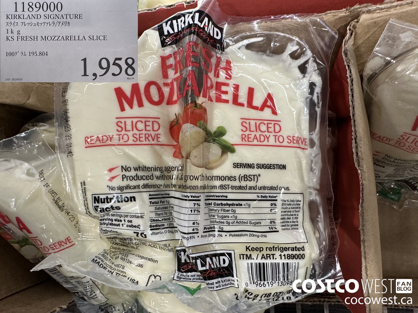 1189000 1KG KS FRESH MOZZARELLA SLICE $1958.00