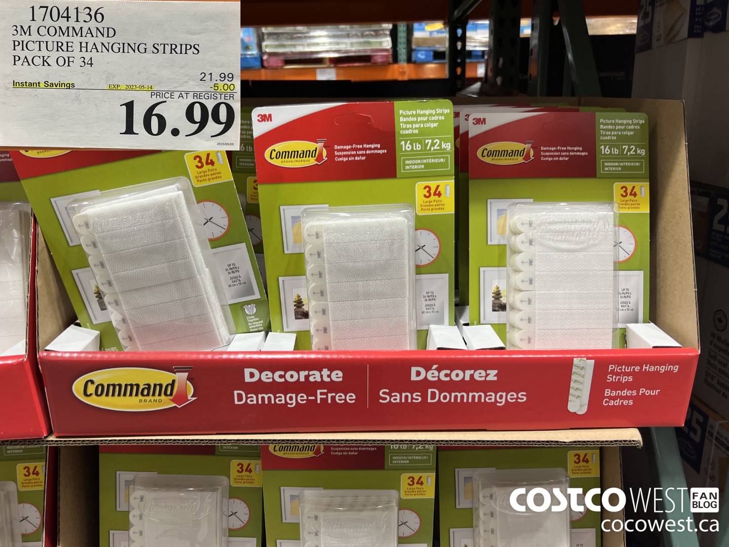 1704136 3M COMMAND PICTURE HANGING STRIPS PACK OF 34 ($5.00 INSTANT SAVINGS EXPIRES ON 2023-05-14) $16.99