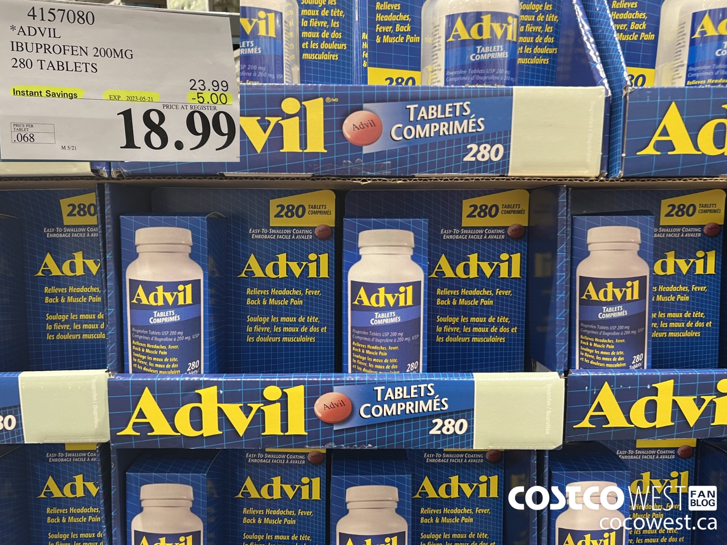 4157080 ADVIL 280 TABLETS IBUPROFEN 200MG ($5.00 INSTANT SAVINGS EXPIRES ON 2023-05-21) $18.99