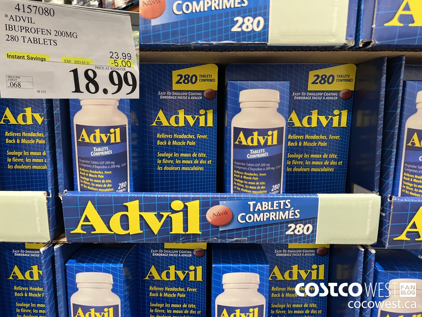 4157080 ADVIL 280 TABLETS IBUPROFEN 200MG ($5.00 INSTANT SAVINGS EXPIRES ON 2023-05-21) $18.99