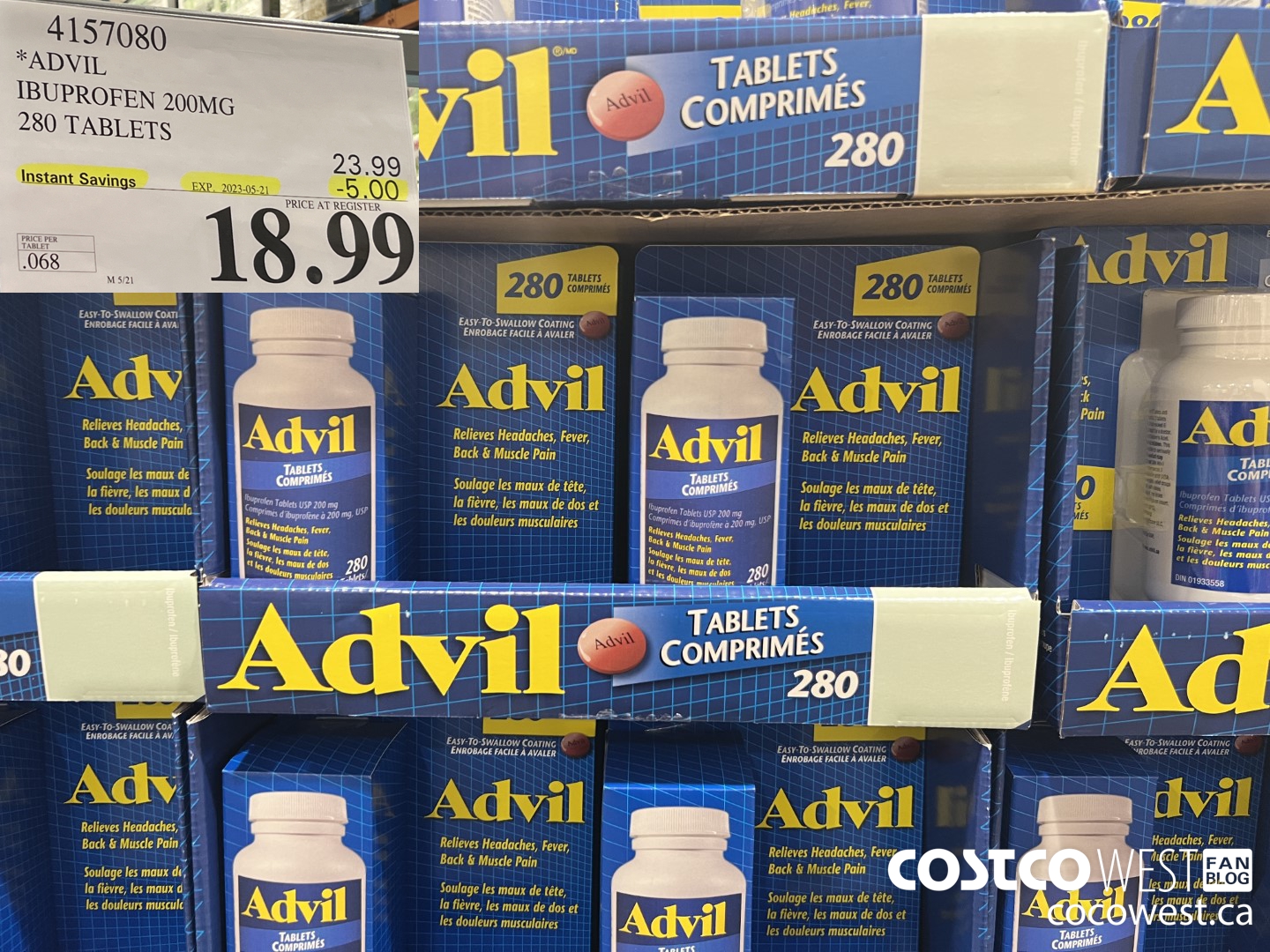 4157080 ADVIL 280 TABLETS IBUPROFEN 200MG ($5.00 INSTANT SAVINGS EXPIRES ON 2023-05-21) $18.99