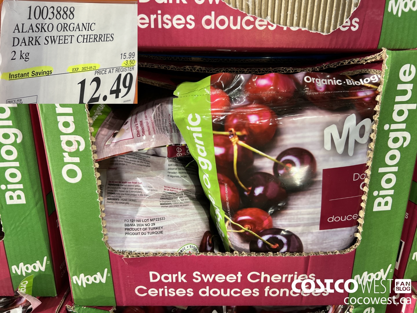 1003888 ALASKO ORGANIC DARK SWEET CHERRIES 2 kg ($3.50 INSTANT SAVINGS EXPIRES ON 2023-05-21) $12.49