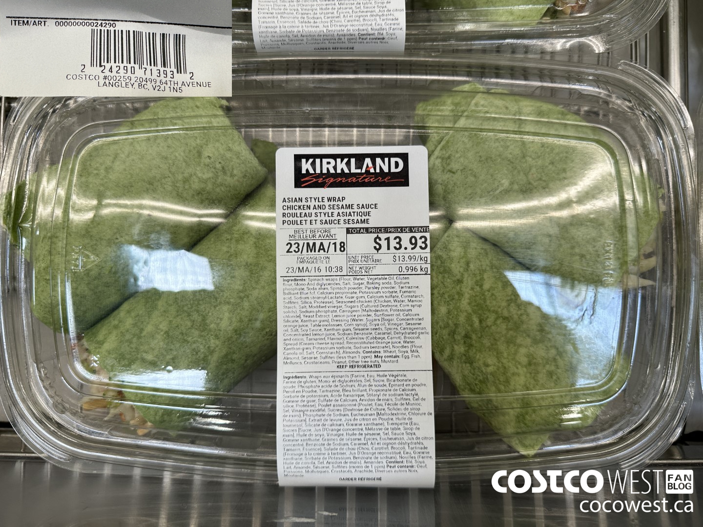 24290 ASIAN STYLE WRAP CHICKEN AND SESAME SAUCE $13.93