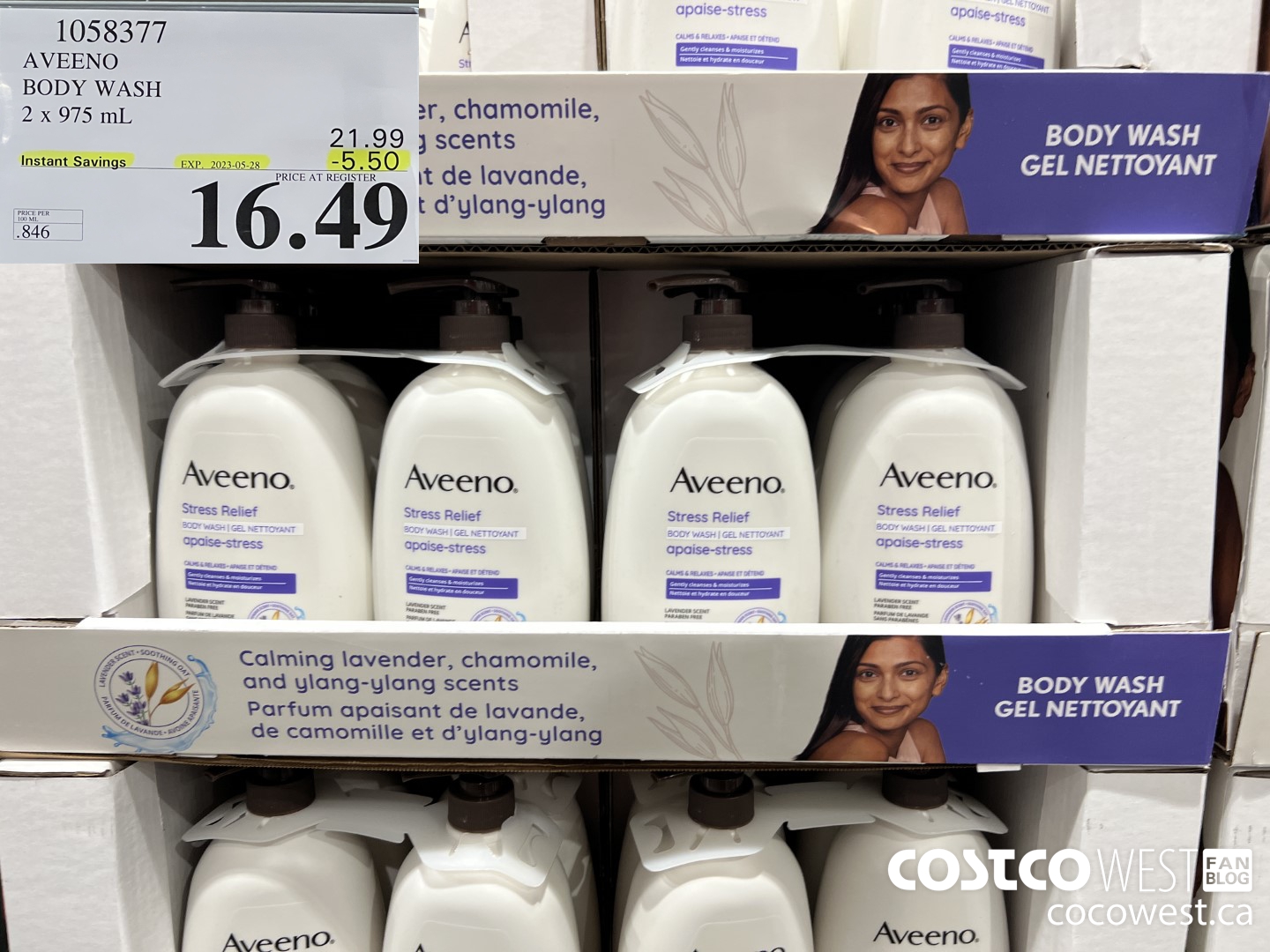 1058377 AVEENO BODY WASH STRESS RELIEF 2 X 975 ML ($5.50 INSTANT SAVINGS EXPIRES ON 2023-05-28) $16.49