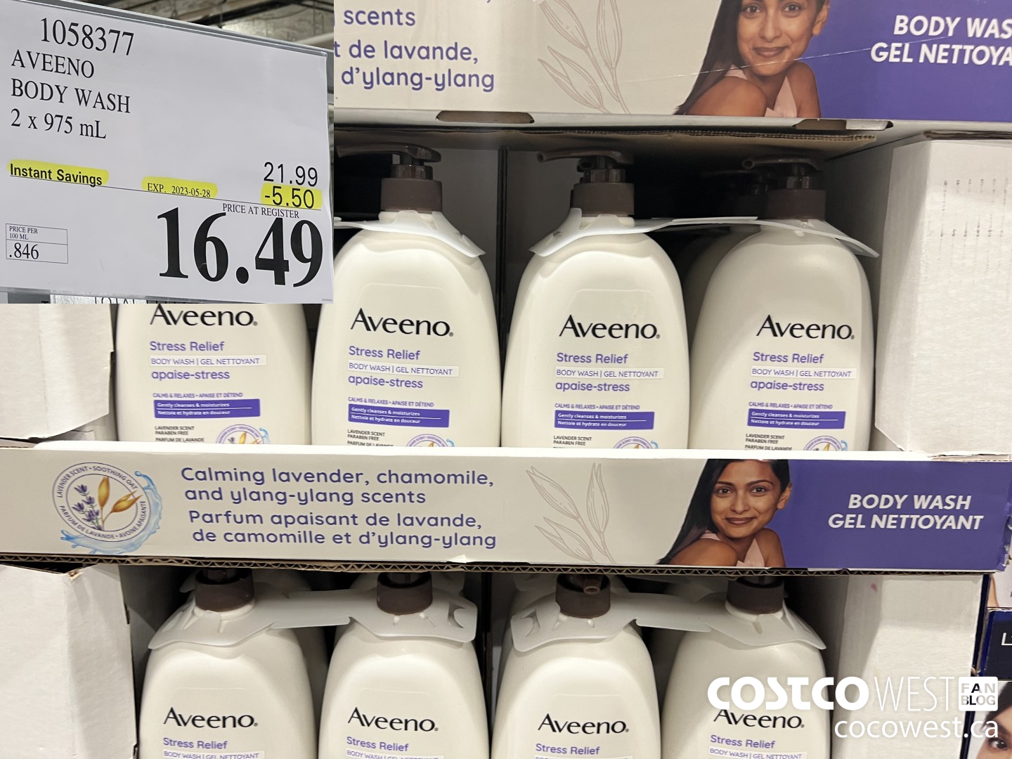 1058377 AVEENO BODY WASH STRESS RELIEF 2 X 975 ML ($5.50 INSTANT SAVINGS EXPIRES ON 2023-05-28) $16.49