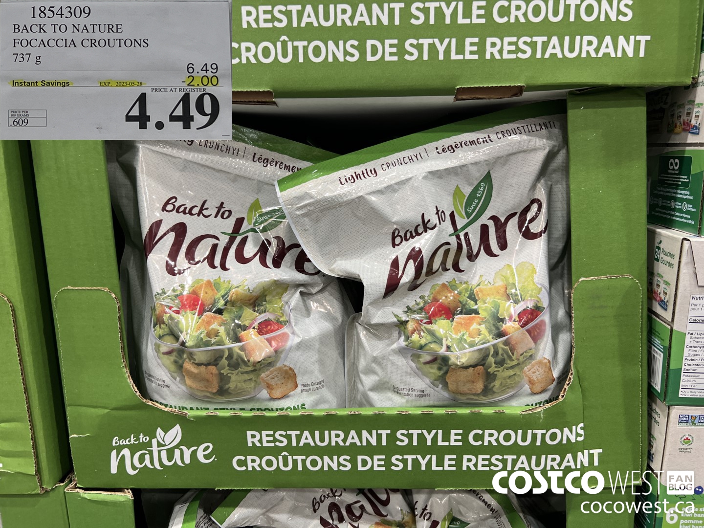 1854309 BACK TO NATURE FOCACCIA CROUTONS 737 g ($2.00 INSTANT SAVINGS EXPIRES ON 2023-05-28) $4.49