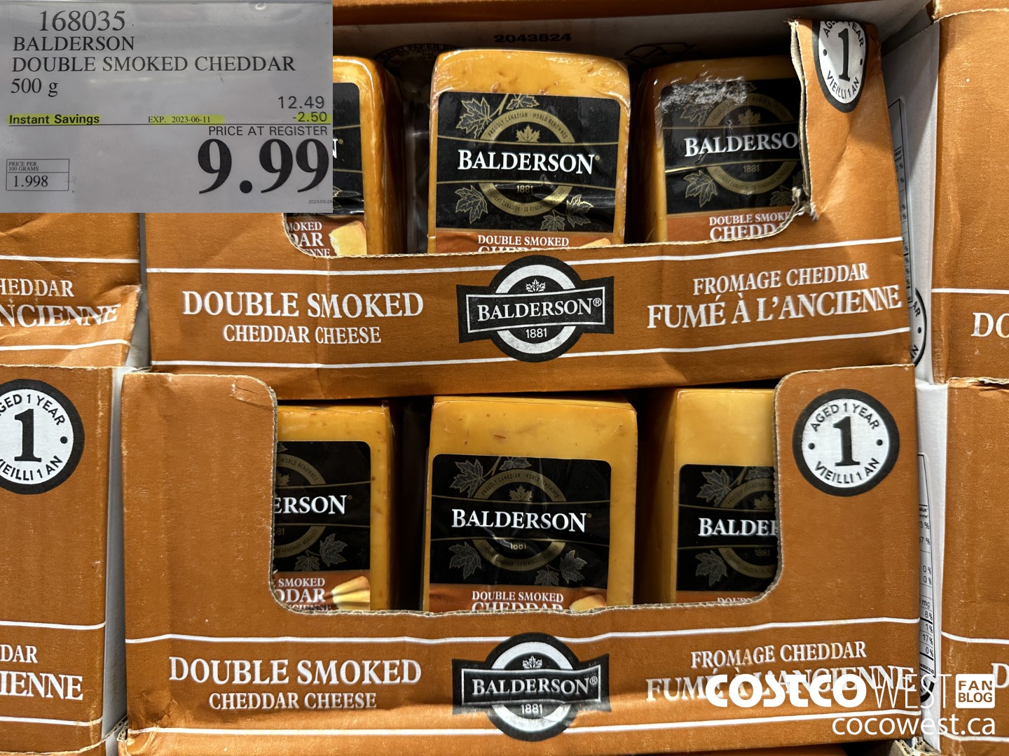 168035 BALDERSON DOUBLE SMOKED CHEDDAR 500 g ($2.50 INSTANT SAVINGS EXPIRES ON 2023-06-11) $9.99