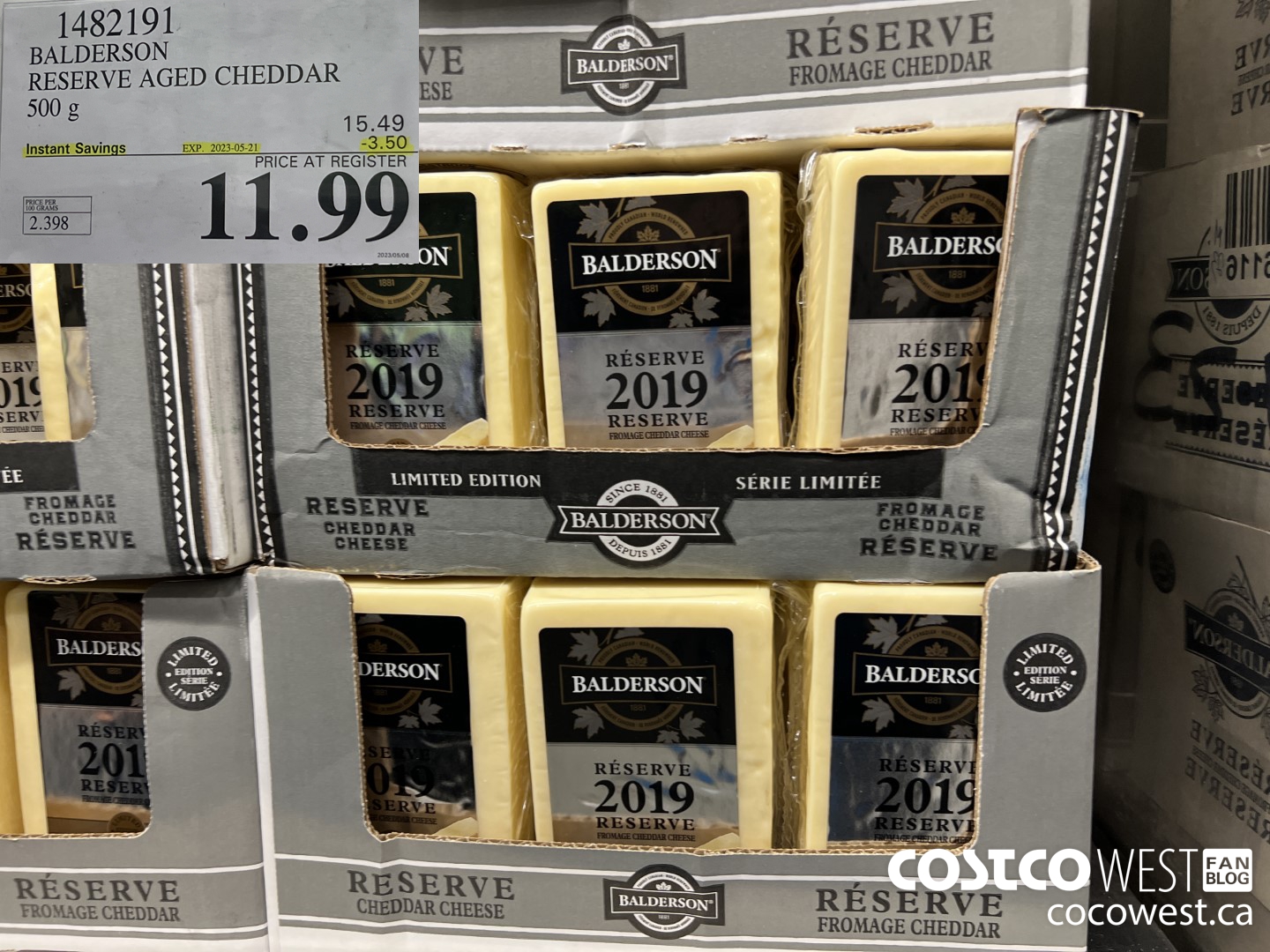 1482191 BALDERSON RESERVE AGED CHEDDAR 500 g ($3.50 INSTANT SAVINGS EXPIRES ON 2023-05-21) $11.99