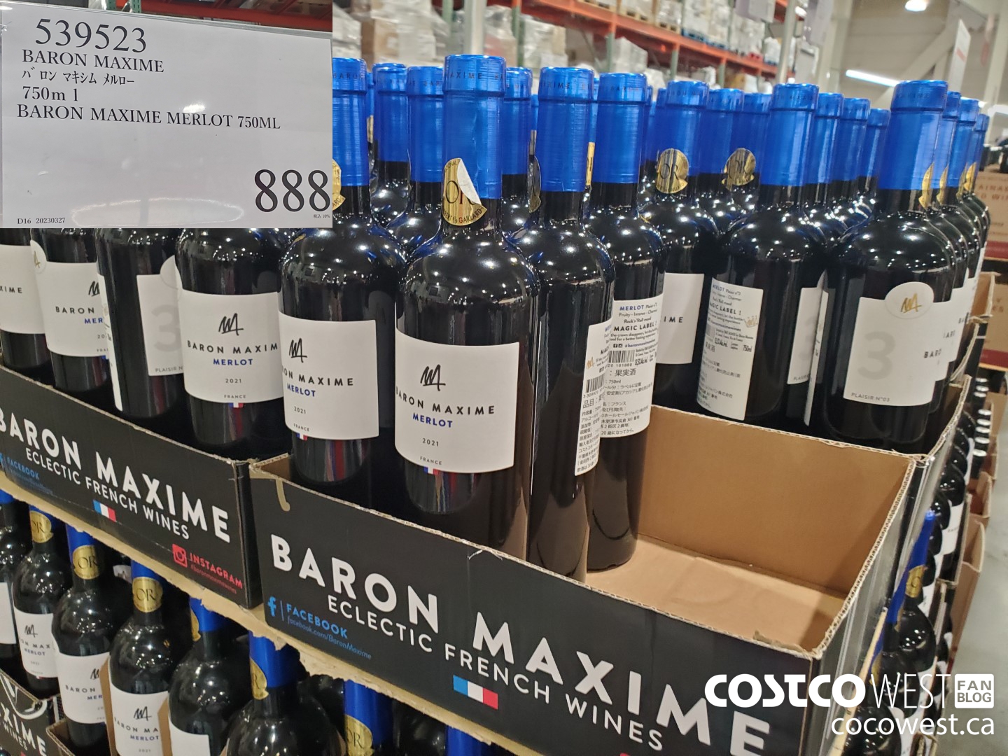 539523 BARON MAXIME MERLOT 750ML $888.00