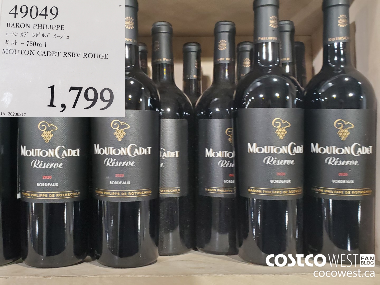 49049 BARON PHILIPPE MOUTON CADET RSRV ROUGE 750ML $1799.00