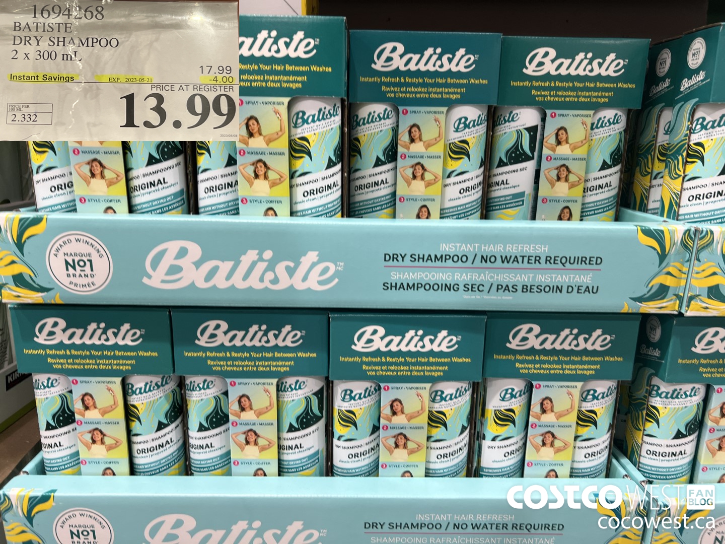 1694268 BATISTE DRY SHAMPOO 2 X 300 ML ($4.00 INSTANT SAVINGS EXPIRES ON 2023-05-21) $13.99