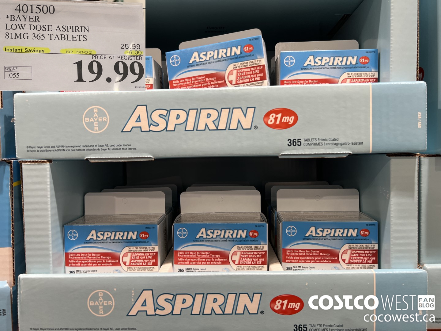 401500 BAYER COATED LOW DOSE ASA 365 81MG TABLETS ($6.00 INSTANT SAVINGS EXPIRES ON 2023-05-21) $19.99