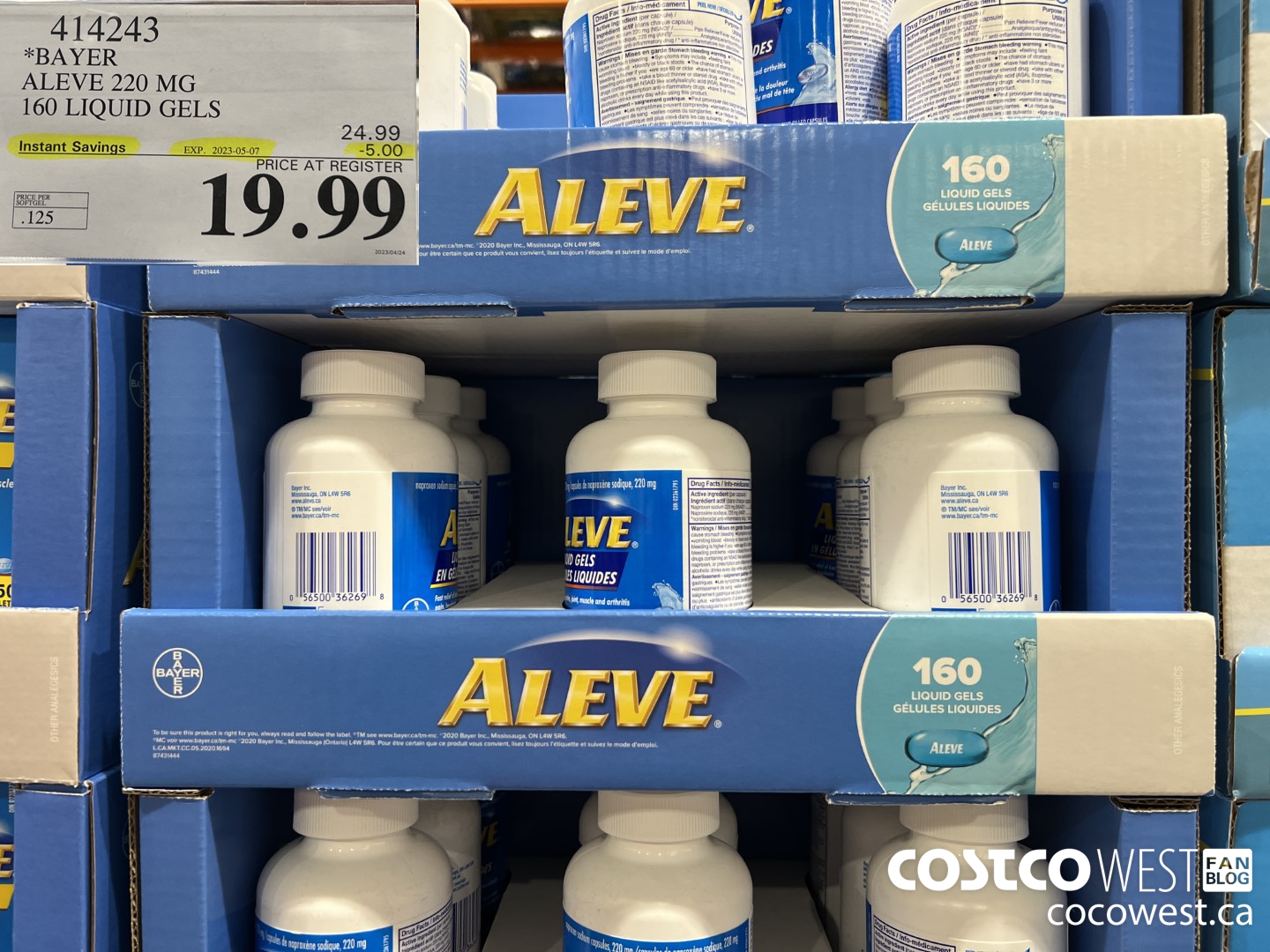 414243 BAYER ALEVE 220 MG 160 LIQUID GELS ($5.00 INSTANT SAVINGS EXPIRES ON 2023-05-07) $19.99