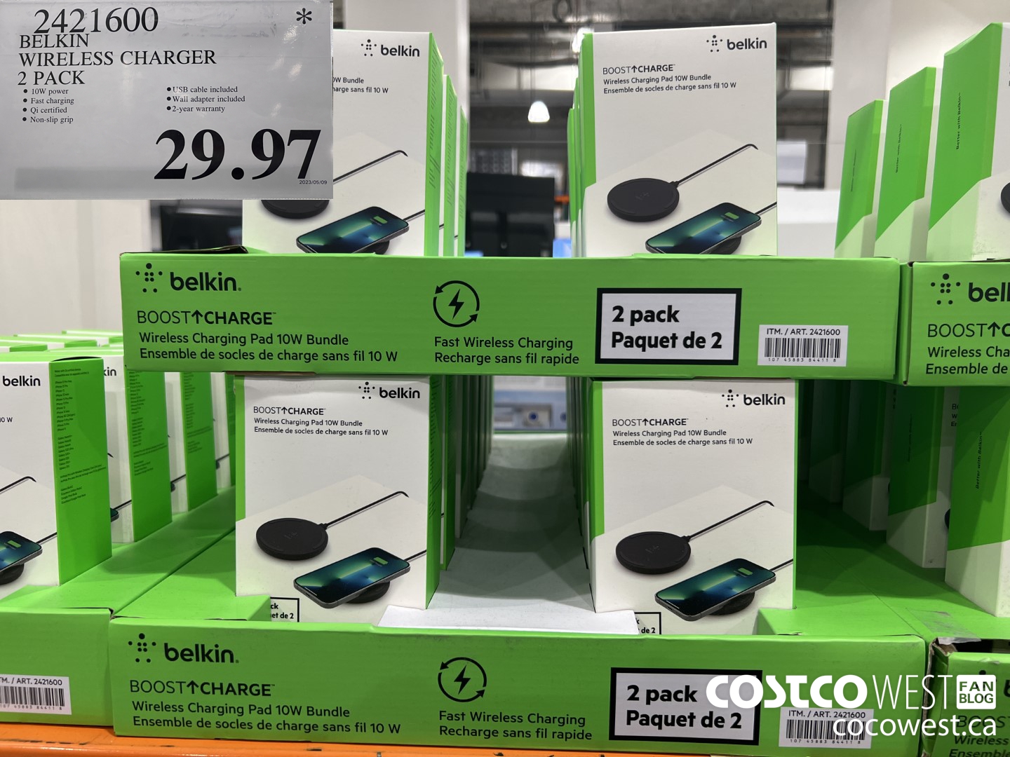 2421600 BELKIN WIRELESS CHARGER 2-PACK $29.97