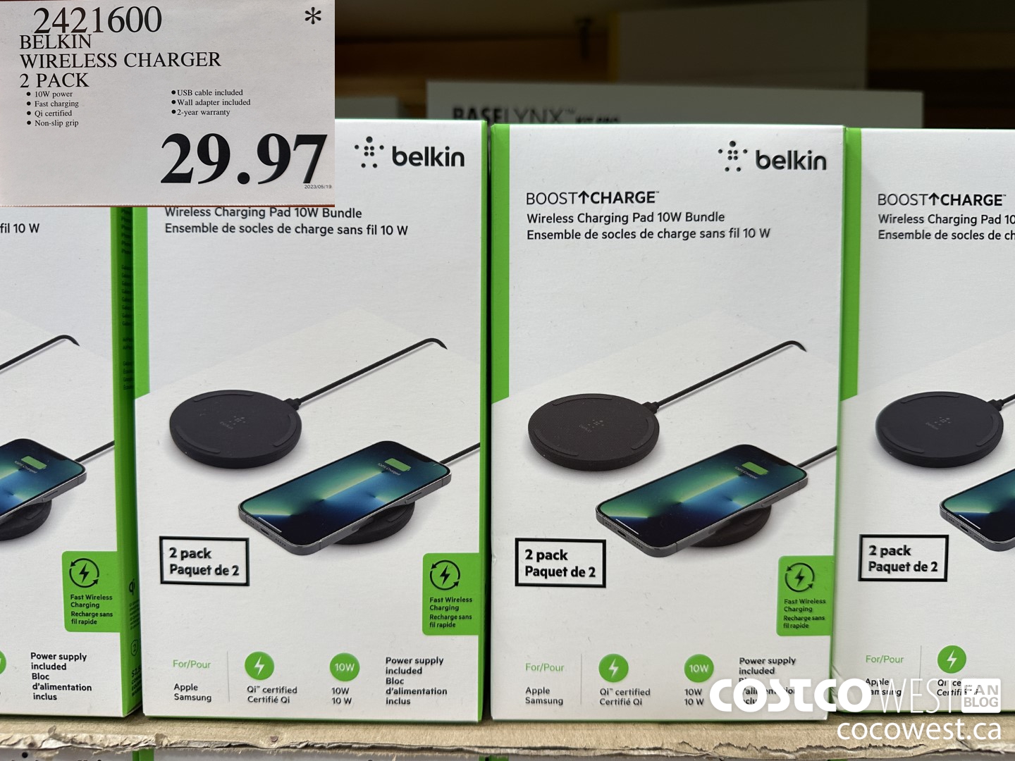 2421600 BELKIN WIRELESS CHARGER 2-PACK $29.97
