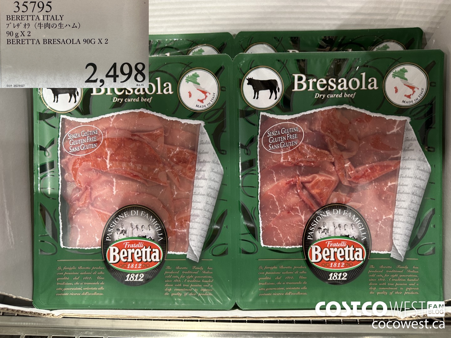 35795 BERETTA BRESAOLA 90G X 2 $2498.00