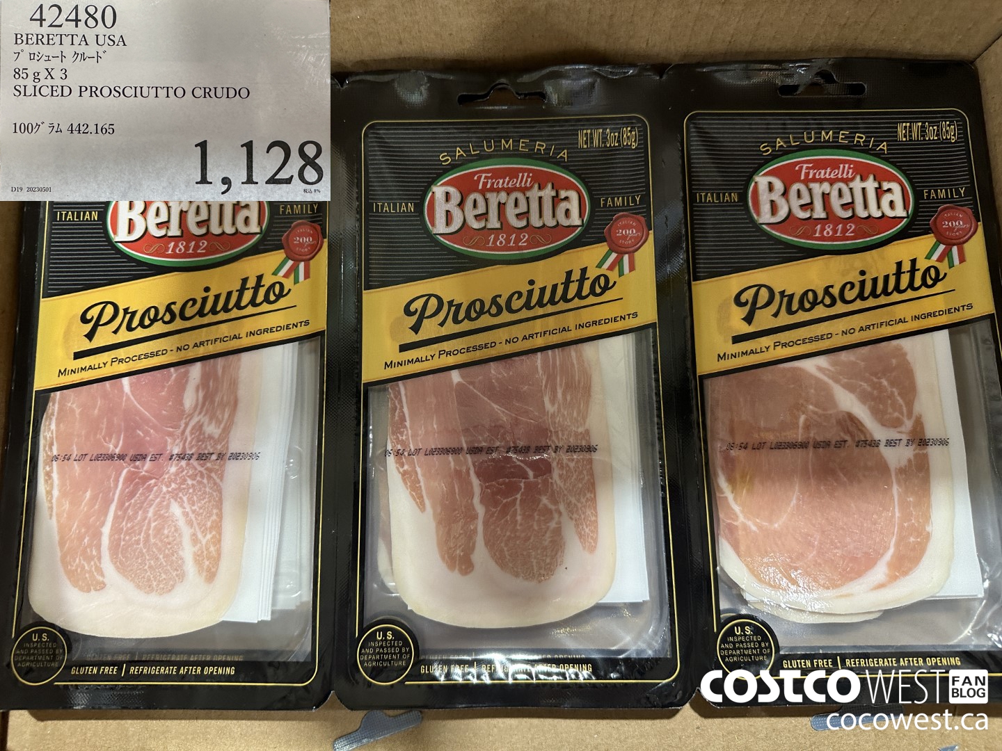 42480 BERETTA USA 85G X 3 SLICED PROSCUITTO CRUDO $1128.00