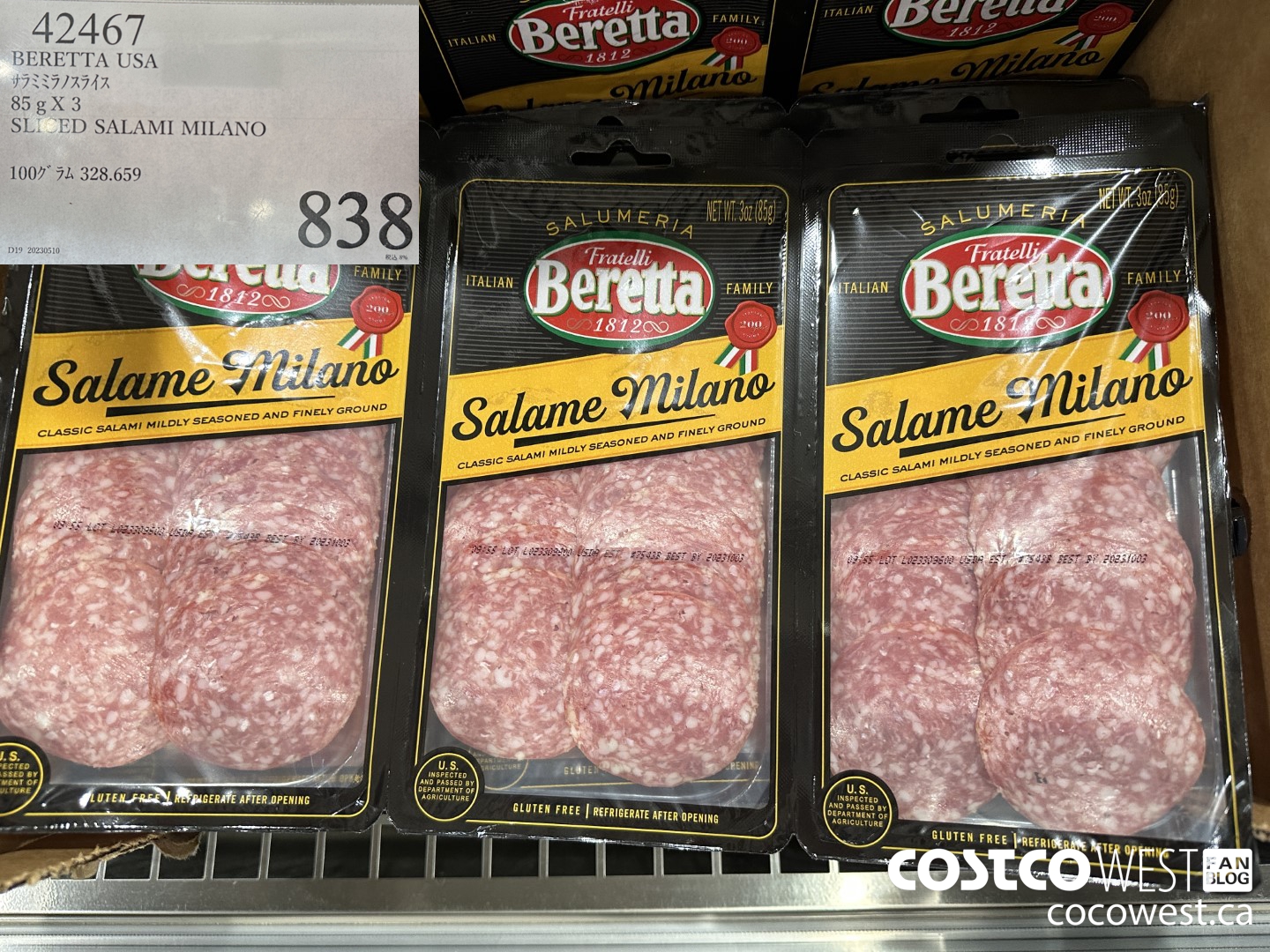 42467 BERETTA USA 85G X 3 SLICED SALAMI MILANO $838.00