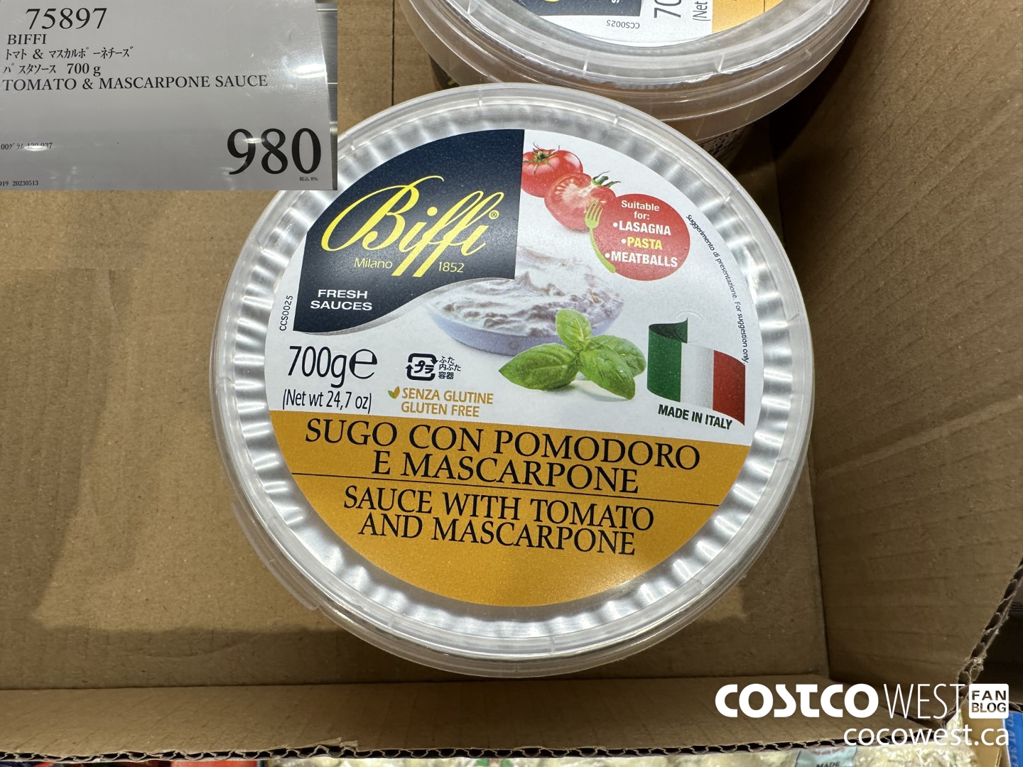 75897 BIFFI 700G TOMATO & MASCARPONE SAUCE $980.00