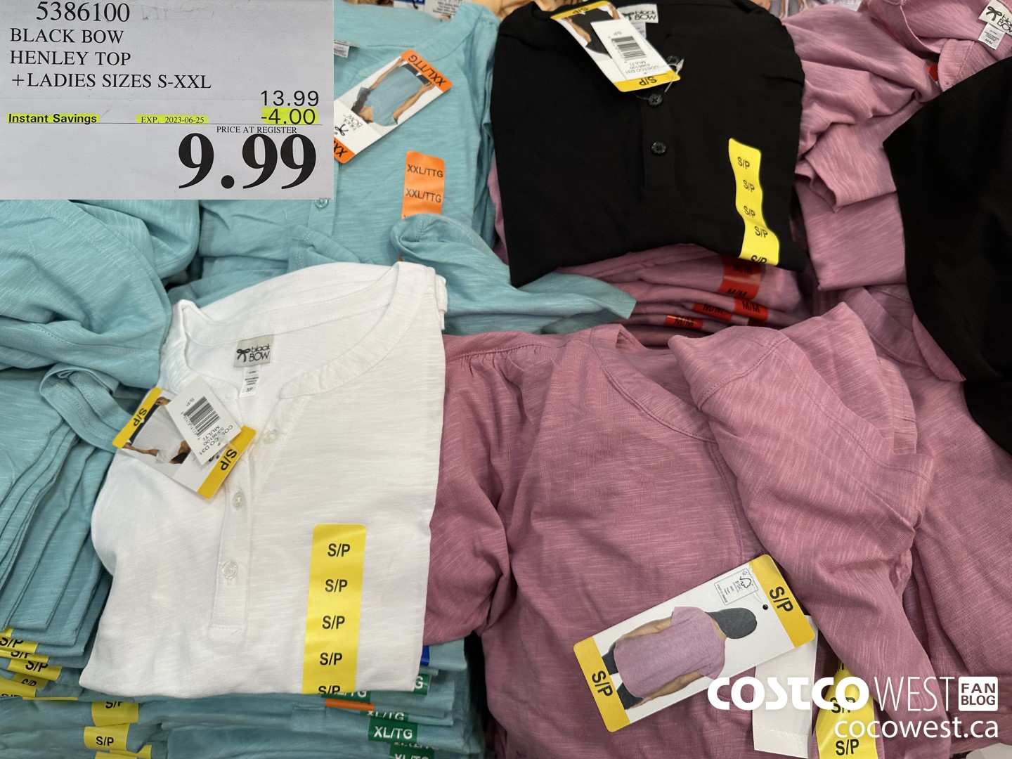 5386100 BLACK BOW HENLEY TOP LADIES SIZES S-XXL ($4.00 INSTANT SAVINGS EXPIRES ON 2023-06-25) $9.99