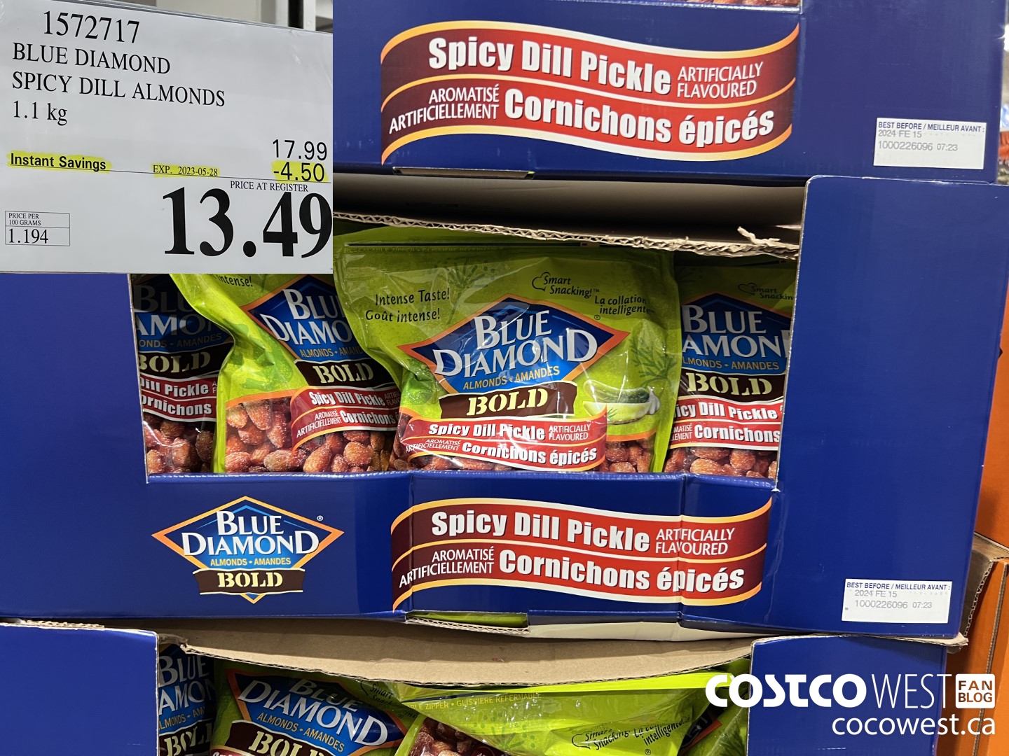 1572717 BLUE DIAMOND SPICY DILL ALMONDS 1.13 kg  ($4.50 INSTANT SAVINGS EXPIRES ON 2023-05-28) $13.49