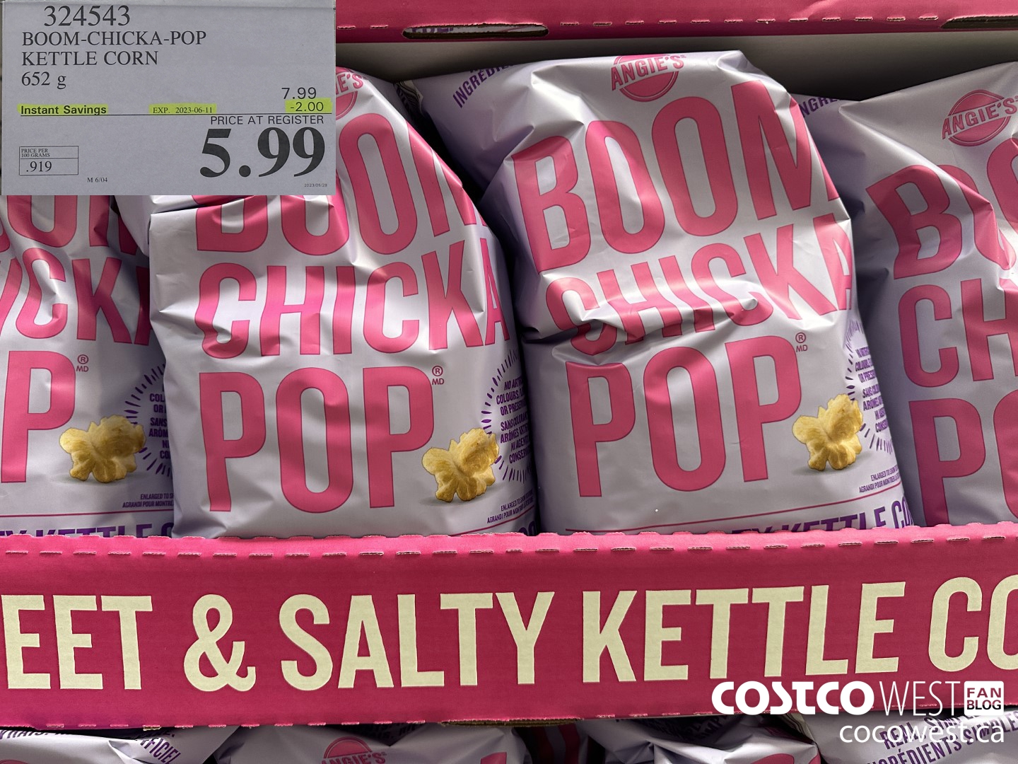 324543 BOOM-CHICKA-POP KETTLE CORN 652 g ($2.00 INSTANT SAVINGS EXPIRES ON 2023-06-11) $5.99
