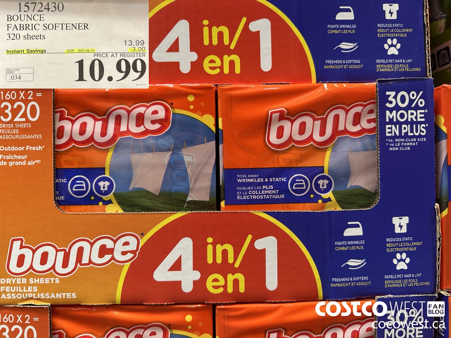 1572430 BOUNCE FABRIC SOFTENER 320 sheets ($3.00 INSTANT SAVINGS EXPIRES ON 2023-06-25) $10.99