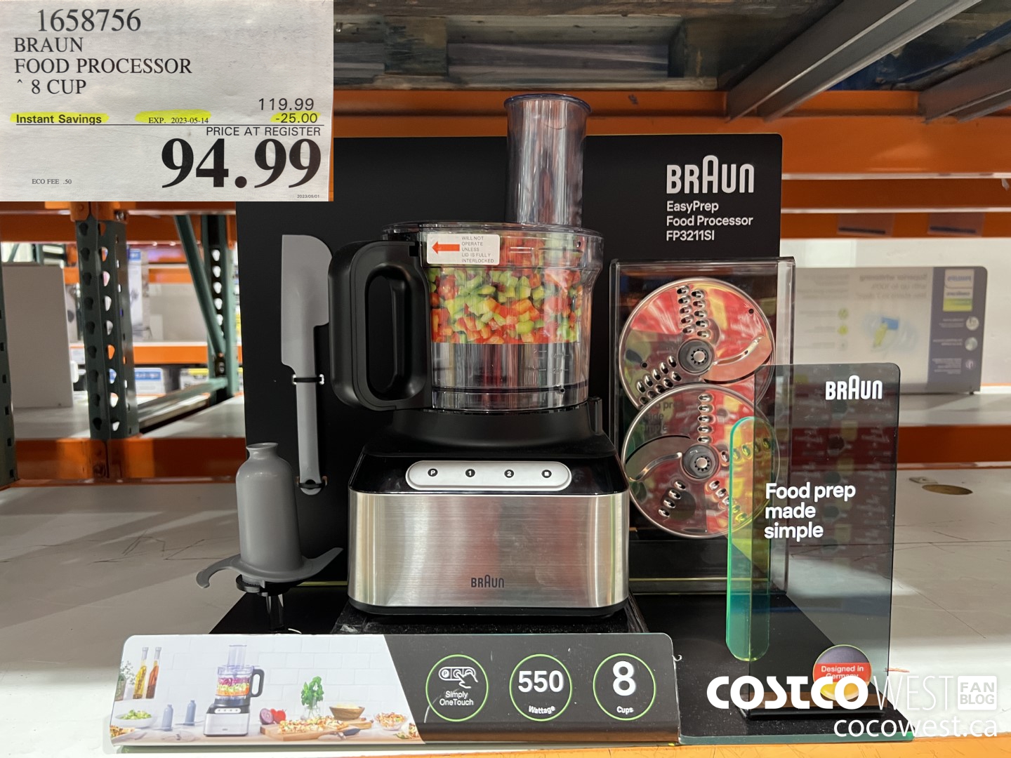 1658756 BRAUN 8 CUP FOOD PROCESSOR ($25.00 INSTANT SAVINGS EXPIRES ON 2023-05-14) $94.99