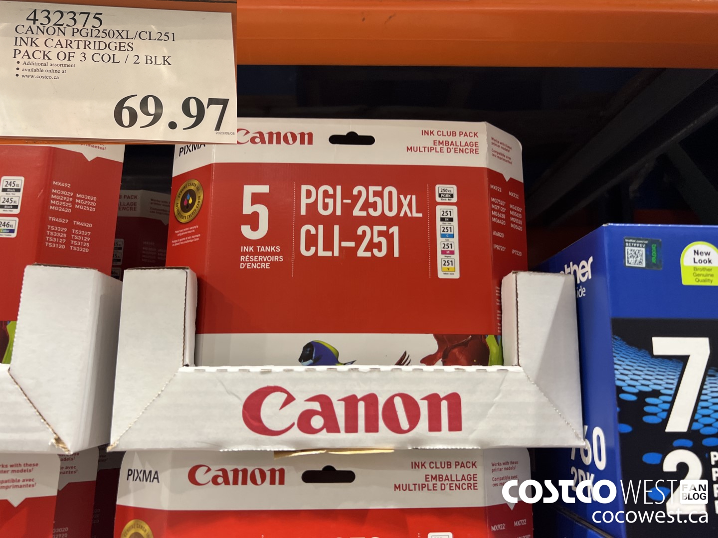 432375 CANON PGI250XL/CL251 INK CARTRIDGES PACK OF 3 COL / 2 BLK $69.97