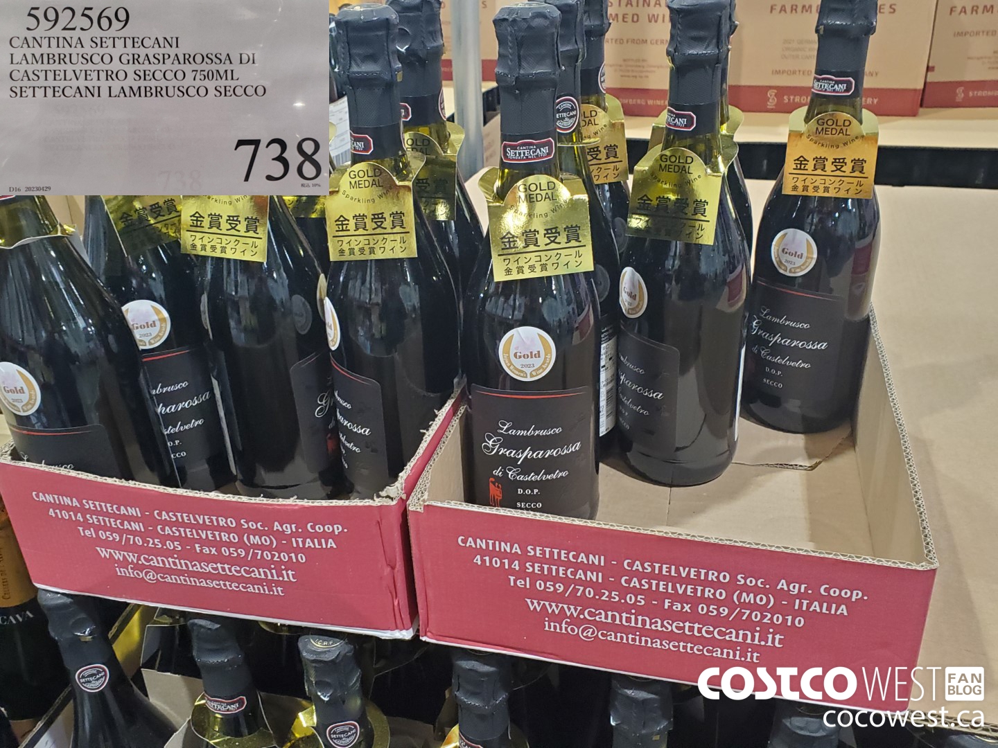 592569 CANTINA SETTECANI LAMBRUSCO GRASPAROSSA DI CASTELVETRO SECCO 750ML $738.00