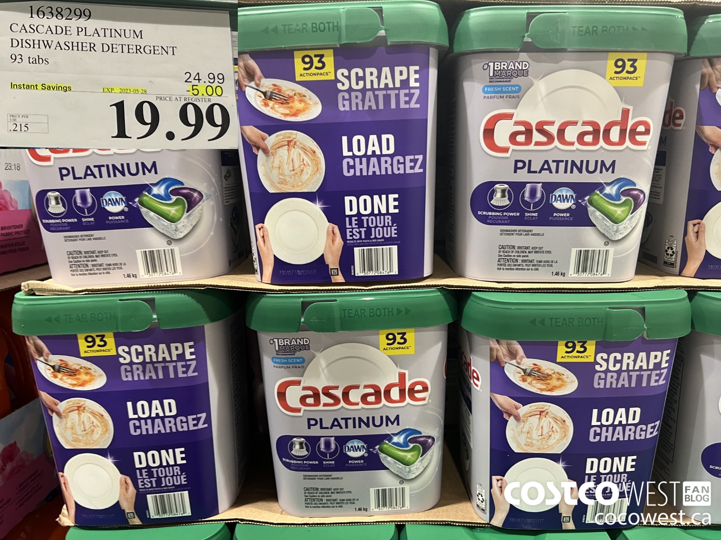 1638299 CASCADE PLATINUM DISHWASHER DETERGENT 93 TABS ($5.00 INSTANT SAVINGS EXPIRES ON 2023-05-28) $19.99