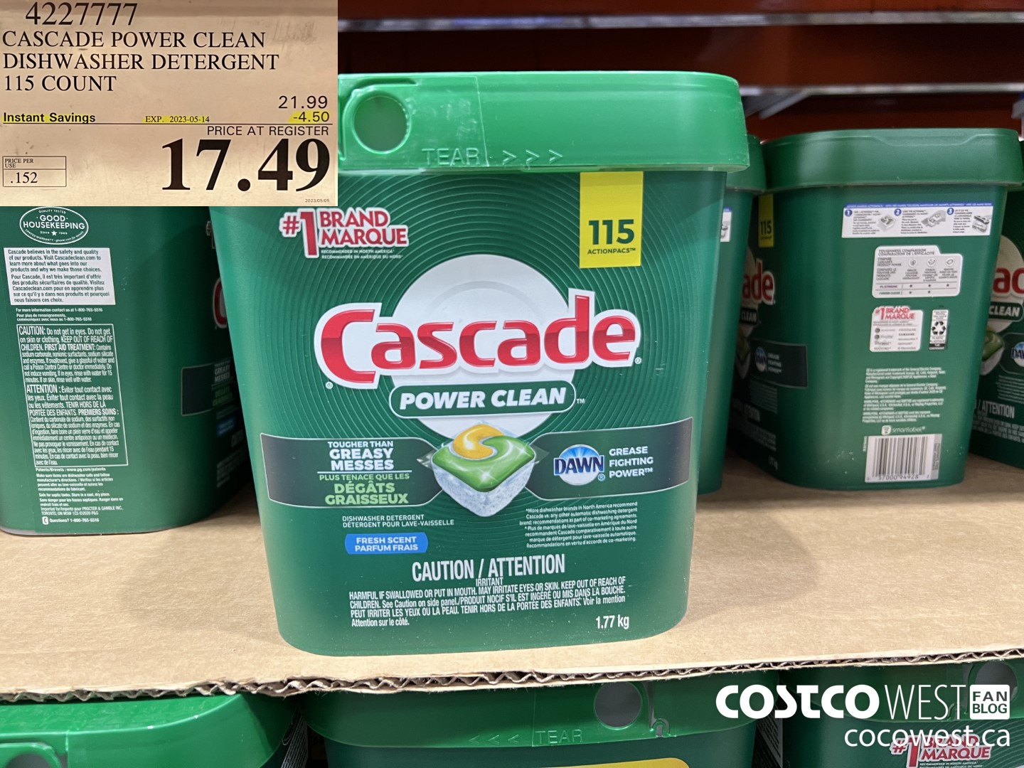 4227777 CASCADE POWER CLEAN DISHWASHER DETERGENT 115 COUNT ($4.50 INSTANT SAVINGS EXPIRES ON 2023-05-14) $17.49