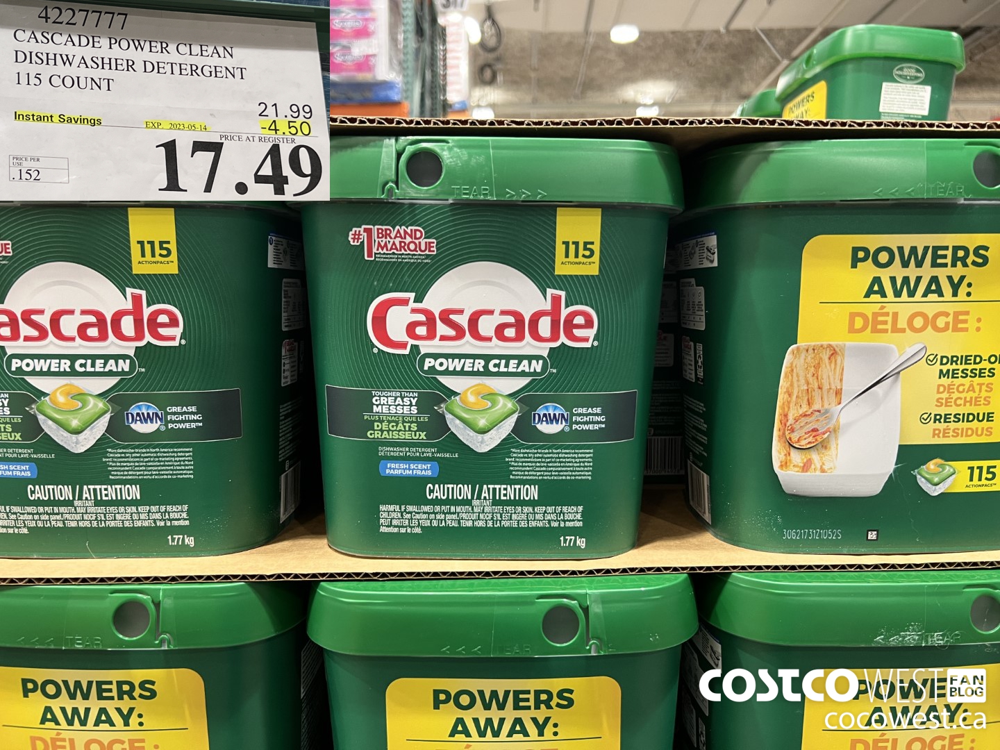 4227777 CASCADE POWER CLEAN DISHWASHER DETERGENT 115 COUNT ($4.50 INSTANT SAVINGS EXPIRES ON 2023-05-14) $17.49