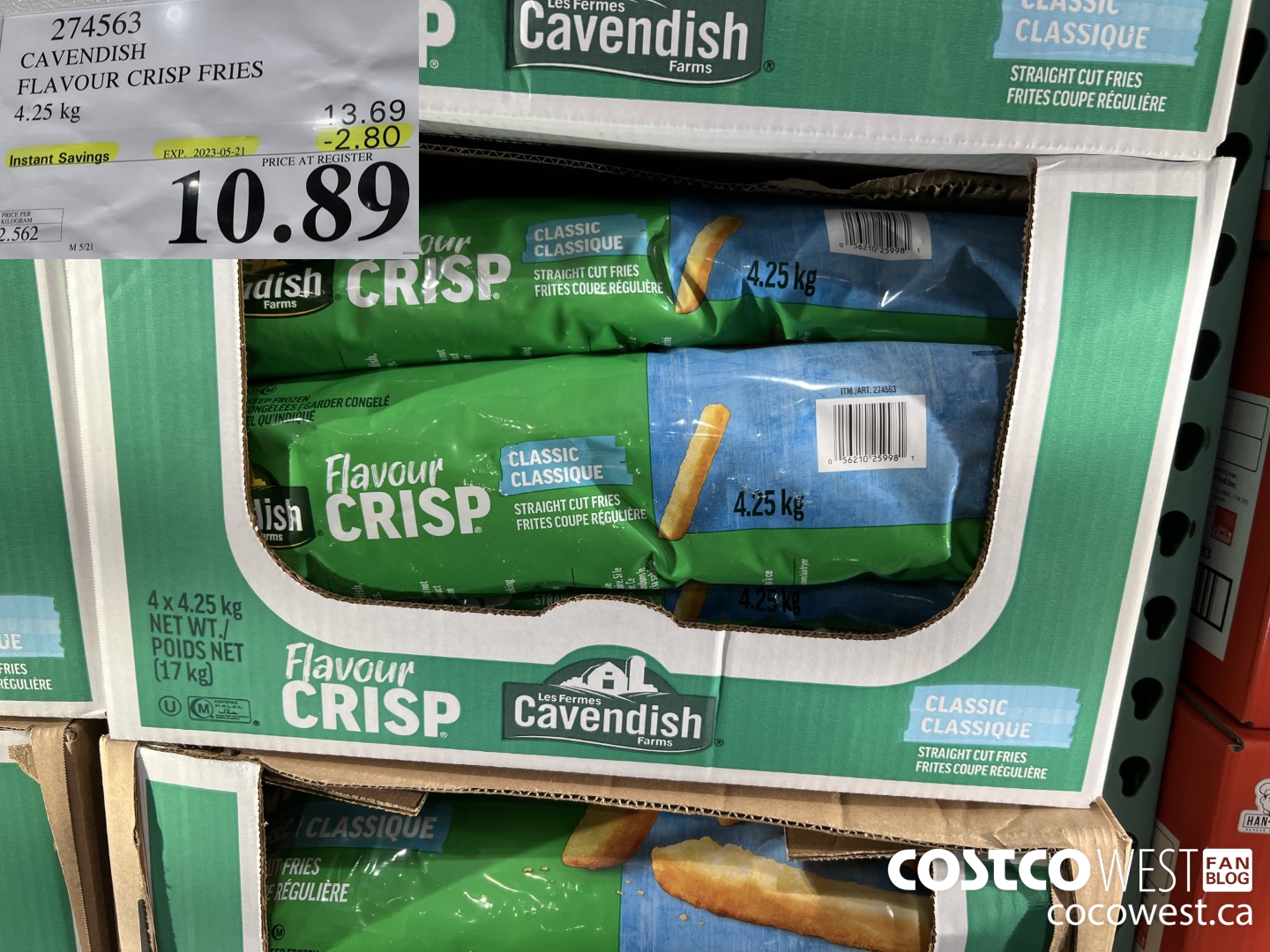 274563 CAVENDISH FLAVOUR CRISP FRIES 4.25 KG ($2.80 INSTANT SAVINGS EXPIRES ON 2023-05-21) $10.89