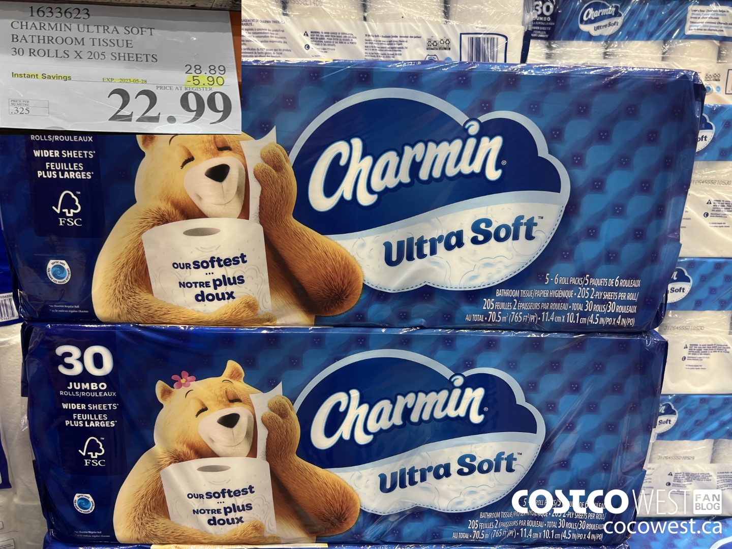 1633623 CHARMIN ULTRA SOFT BATHROOM TISSUE 30 ROLLS X 205 SHEETS ($5.90 INSTANT SAVINGS EXPIRES ON 2023-05-28) $22.99