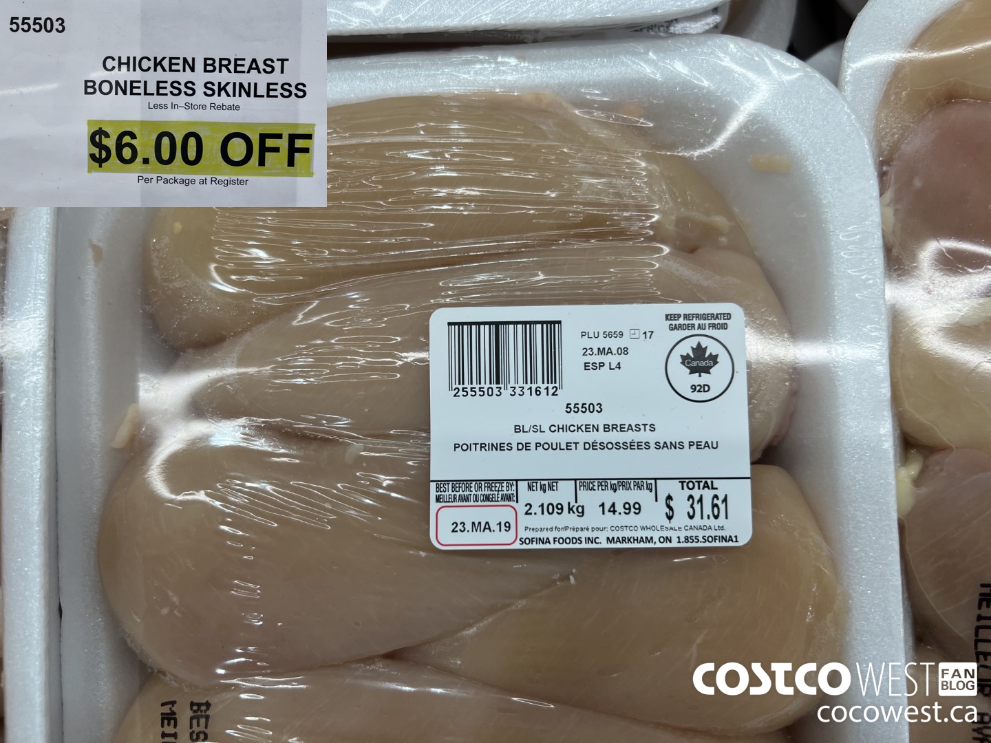 55503 CHICKEN BREAST BONELESS SKINLESS ($6.00 INSTANT SAVINGS)