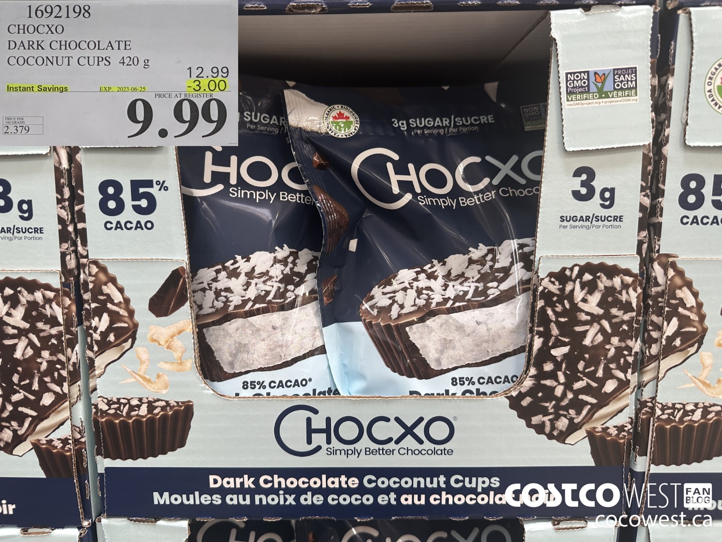 1692198 CHOCXO DARK CHOCOLATE COCONUT CUPS 420 g ($3.00 INSTANT SAVINGS EXPIRES ON 2023-06-25) $9.99