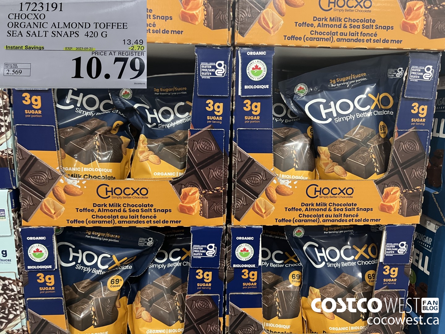 1723191 CHOCXO ORGANIC ALMOND TOFFEE SEA SALT SNAPS 420G ($2.70 INSTANT SAVINGS EXPIRES ON 2023-05-21) $10.79