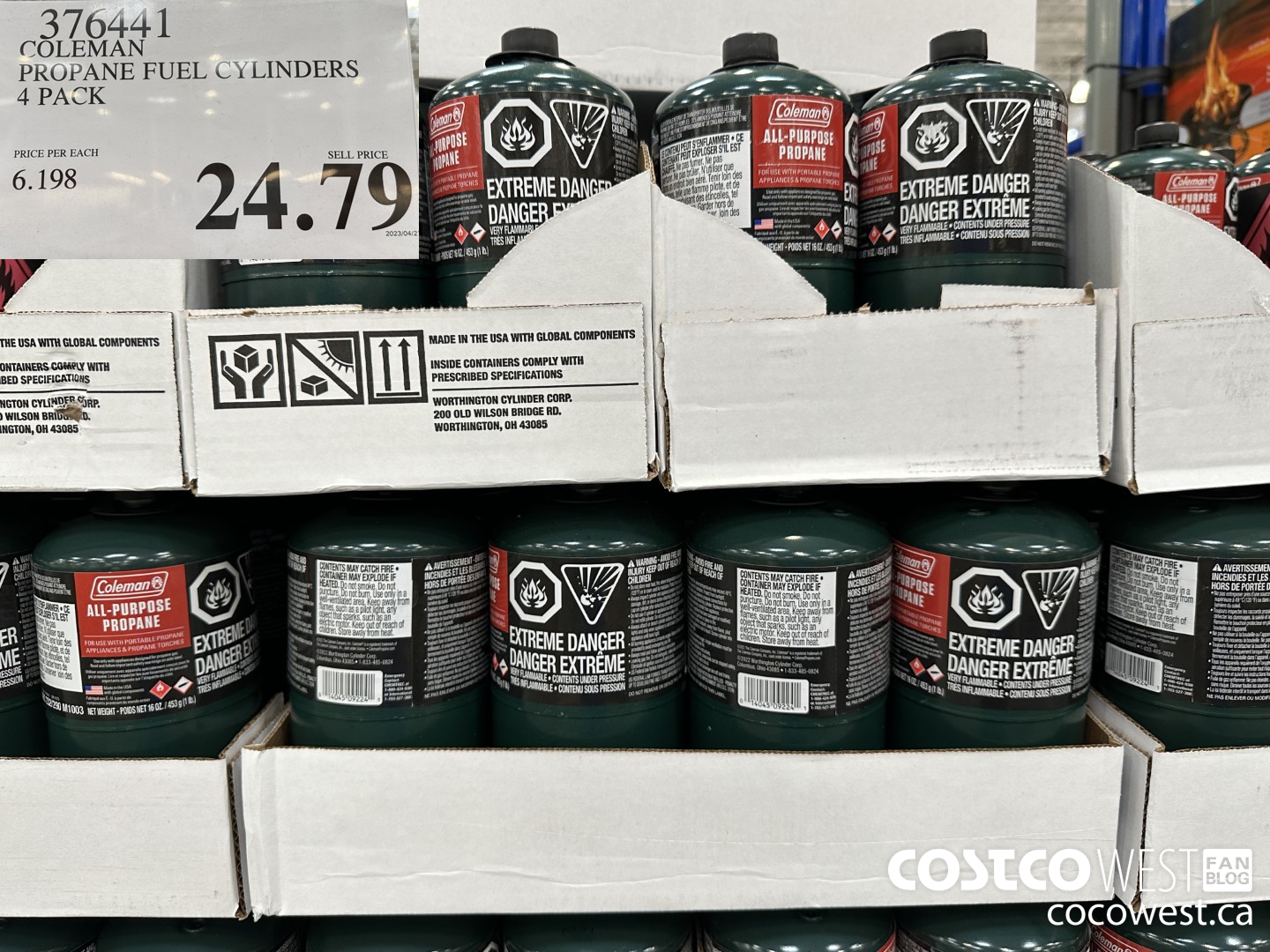 376441 COLEMAN PROPANE FUEL CYLINDERS 4 PACK $24.79